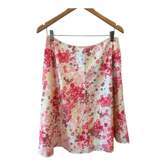 Kenneth Cole Women’s Size 12 A-Line Skirt Red/Pink Floral Cotton Side Zip - Picture 2 of 7